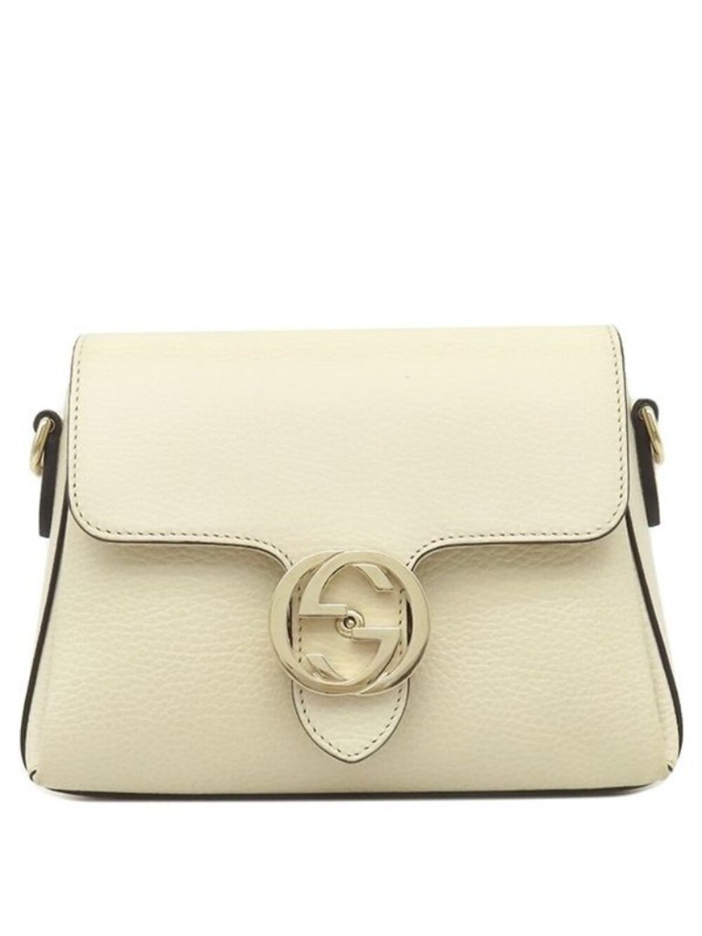 Gucci Shoulder Bag Interlocking G Chain Leather Ivory Gold Off White